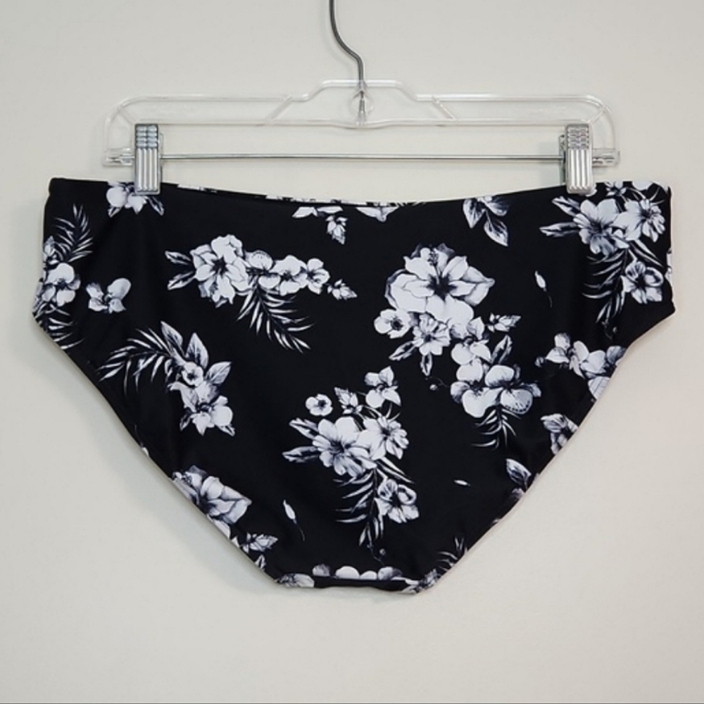 Niptuck Swim Black/Grey Floral Hibiscus High Waist Bikini Bottoms, Size 12 ~ NWT - Picture 4 of 9
